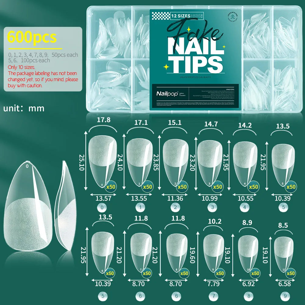 Nailpop 600PCS Soft Gel X Nail Tips Full Cover Coffin Stiletto Fake Nails Extra Short Almond Square Soak Off Gel False Nail Tips