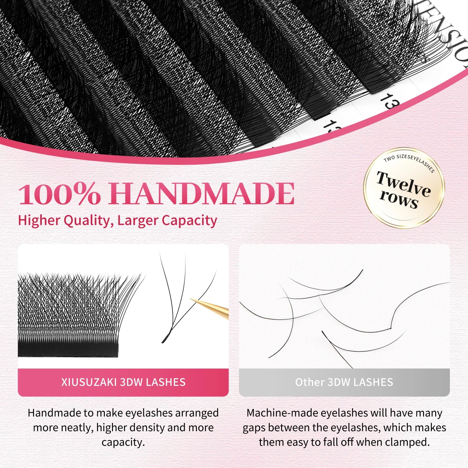 XIUSUZAKI 3D W Shaped Black Brown Eyelashes Extensions 3 Tips False Lashes Natural Soft Premade Volume Fans Individual Lashes