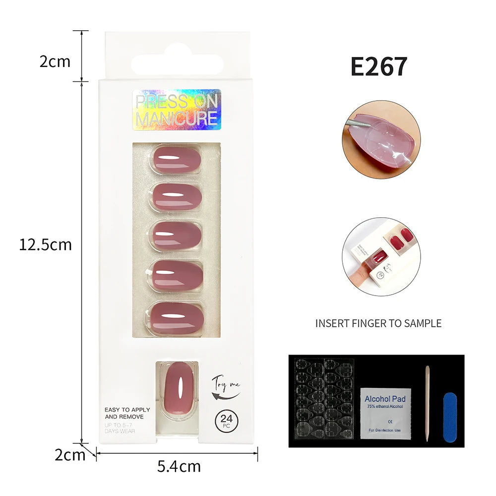 VITAGWX 24 Pcs False Nails Set Solid Color Press on Nails Short Artificial Reusable Nails Art Full Cover Stick on Nail Tips