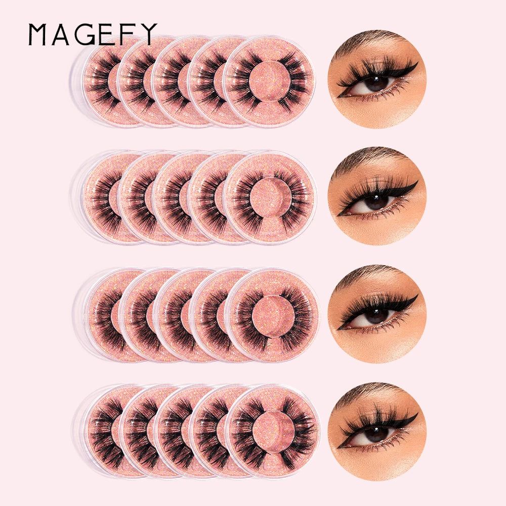 MAGEFY 20 Pairs False Eyelashes Mixed Style Curling Natural Reusable Portable Individual Packing Faux Lash Extension Beauty Kit
