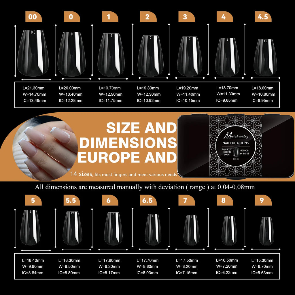 Boxed Transparent Fake Nails Mulit-Shaped Size Almond Coffin Press On Acrylic Nails For Manicure Art Extension Decoration