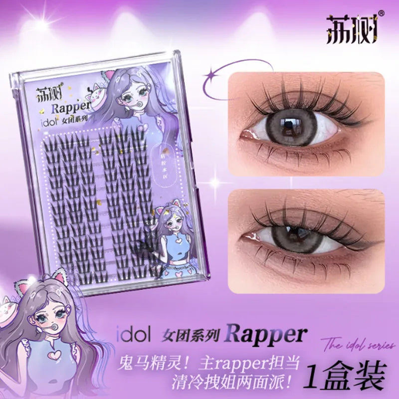 Lishu 72 Clusters False Eyelashes Manga Reusable Natural Cute Thick Long Fluffy Lashes Daily Makeup Enlarge Eyes