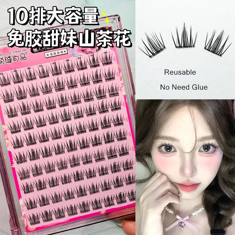 Voluminous Glue-free Self-adhesive False Eyelashes 5D Fluffy Thick Natural Curling Lash Easy Application Anime Eye