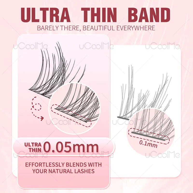 uCoolMe DIY Eyelashes Extension Flora 0.05mm D Curl Handmade 8-18mm Natural Wide Span Wispy Lash Clusters False Lashes Bundles