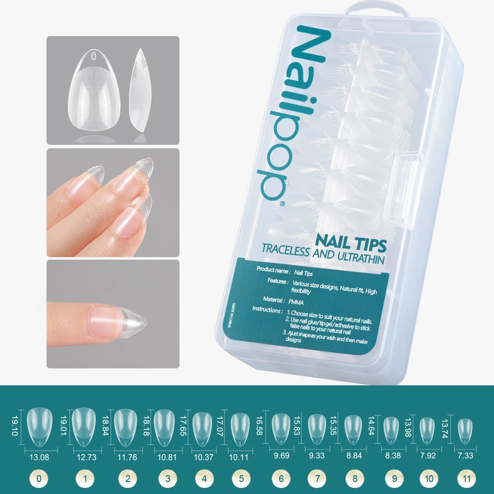 Nailpop 600pcs PRO Fake Nails Full Cover False Nail Tips Acrylic Nail Capsules Professional Material Finger Soak Off Gel Tips