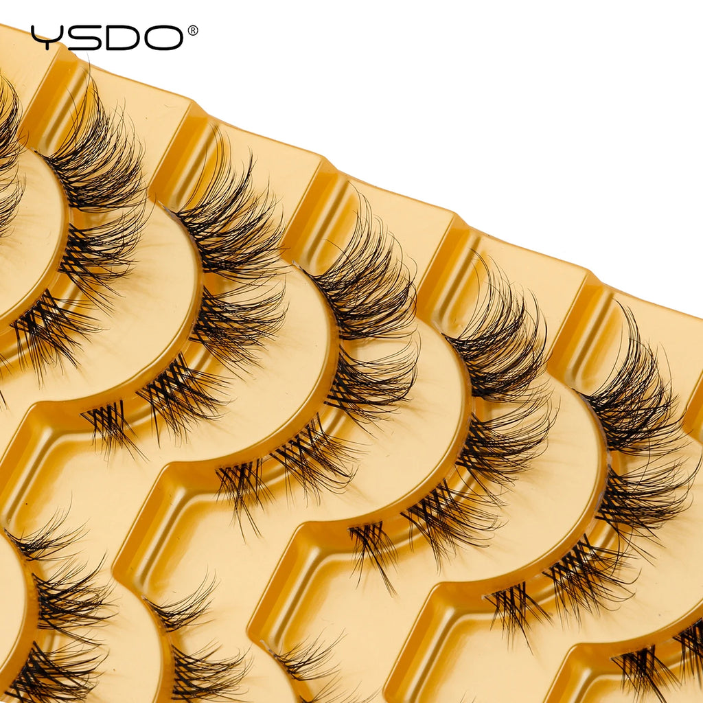 YSDO Natural Mink Eyelashes 3/6/10 Pairs Wispy Faux 3D Mink Lashes Short Fluffy Half False Eyelash Makeup Tools Cat Eye Lashes