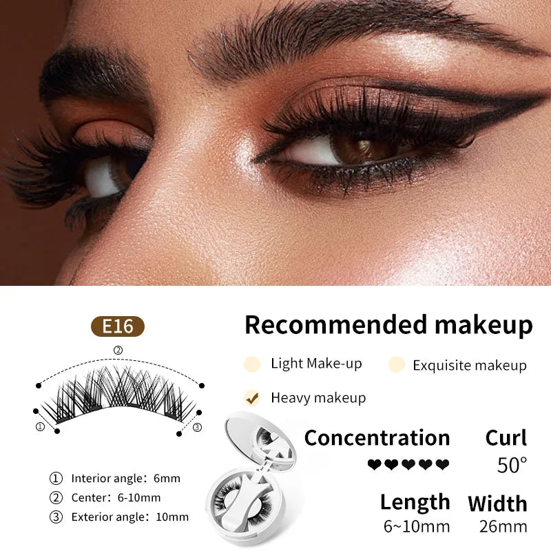 Brown Magnetic False Eyelashes Natural Soft Light Weight Eye Makeup Set With Applicater One-piece box Easy To Carry Eyelash Tool