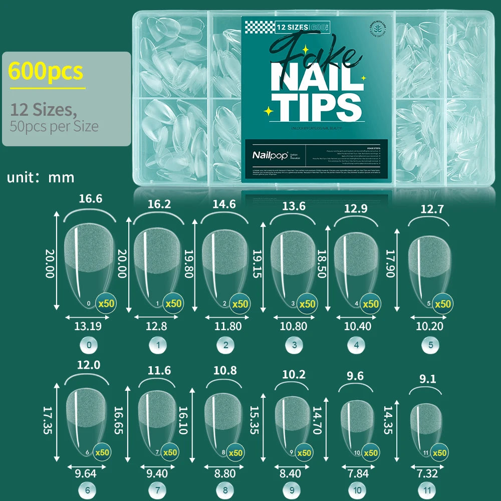 Nailpop Extra Short Nail Tips Half Cover Soft Gel Almond Shape False Nails 600pcs Gel x Tips for Nail Extension DIY Nail Art