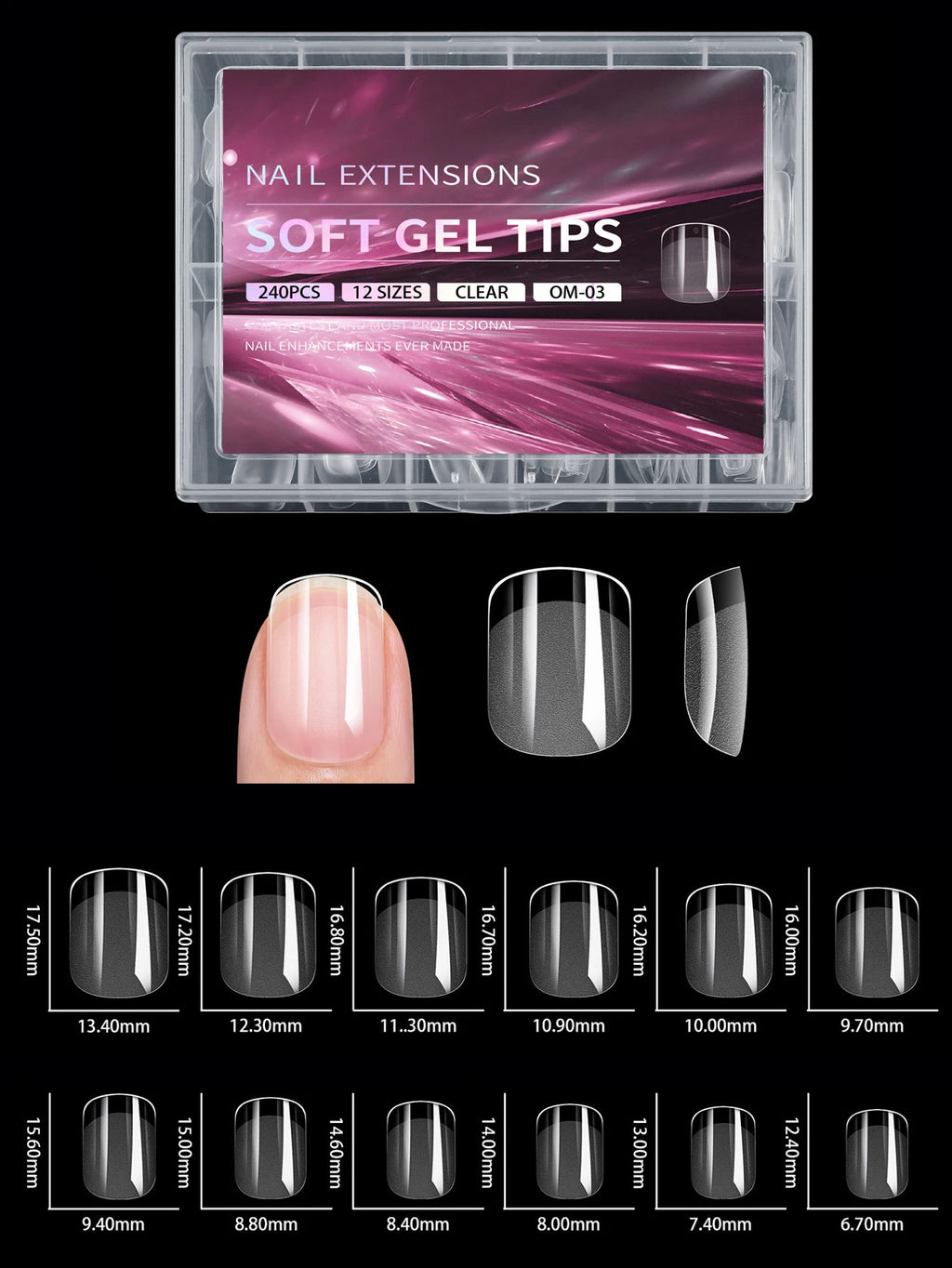 240pcs soft gel nail tips, half matte full coverage press-on nail tips almond square coffin french false nails thin front