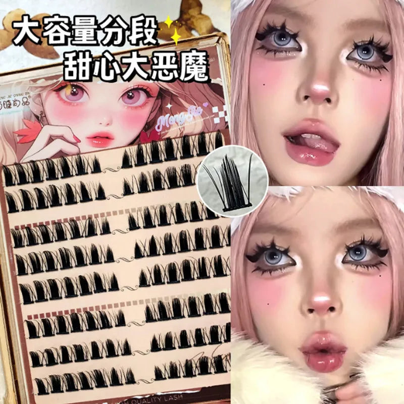 100 Clusters False Eyelashes Fluffy Cat Ear Effect Lashes Individual Cluster Segmented Natural Thick Long Enlarge Eyes
