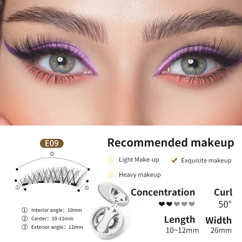 Brown Magnetic False Eyelashes Natural Soft Light Weight Eye Makeup Set With Applicater One-piece box Easy To Carry Eyelash Tool