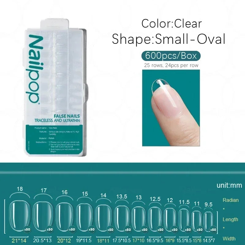 Nailpop 600pcs PRO Fake Nails Full Cover False Nail Tips Acrylic Nail Capsules Professional Material Finger Soak Off Gel Tips
