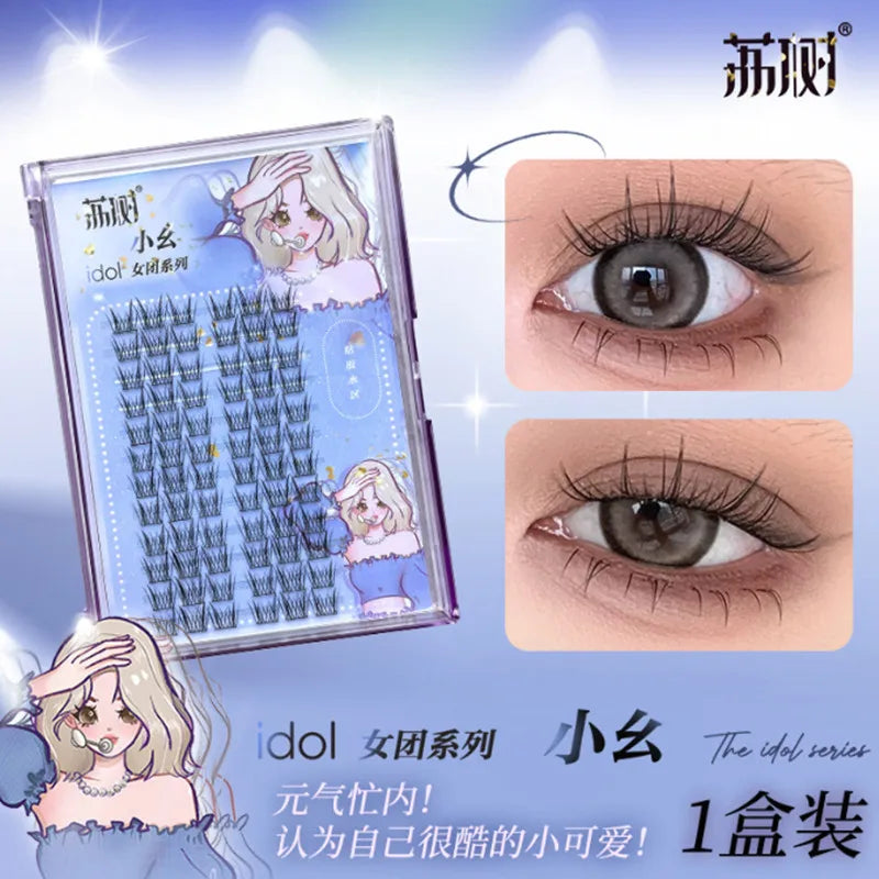 Lishu 72 Clusters False Eyelashes Manga Reusable Natural Cute Thick Long Fluffy Lashes Daily Makeup Enlarge Eyes
