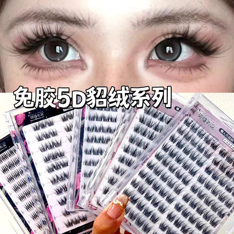Voluminous Glue-free Self-adhesive False Eyelashes 5D Fluffy Thick Natural Curling Lash Easy Application Anime Eye