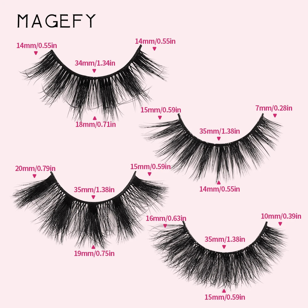 MAGEFY 20 Pairs False Eyelashes Mixed Style Curling Natural Reusable Portable Individual Packing Faux Lash Extension Beauty Kit