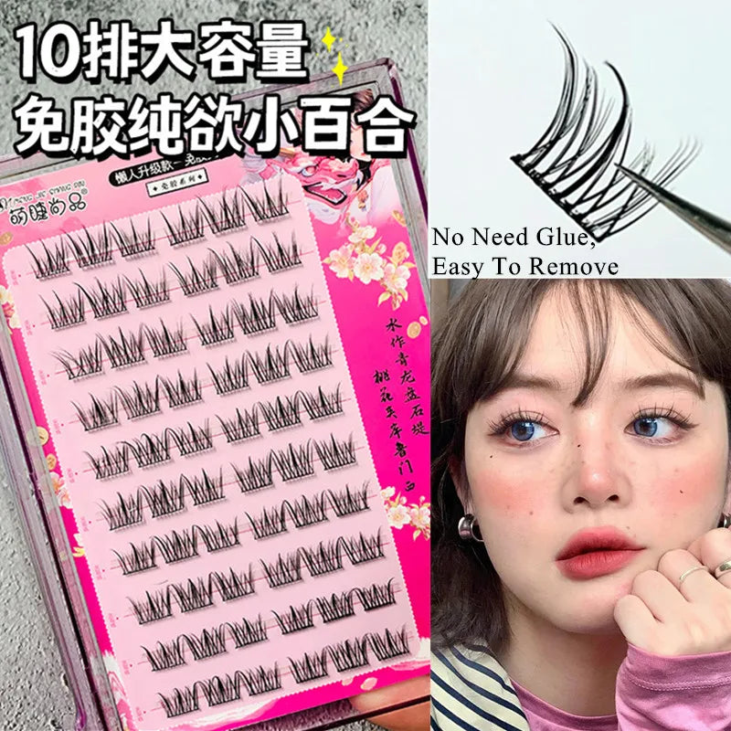 Voluminous Glue-free Self-adhesive False Eyelashes 5D Fluffy Thick Natural Curling Lash Easy Application Anime Eye