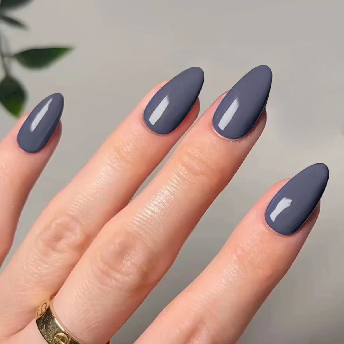 Classic Glossy Solid Color Long Pointed Fake Nails Brown Green Grey Blue Detachable Finished False Nails Press on Nail with Glue
