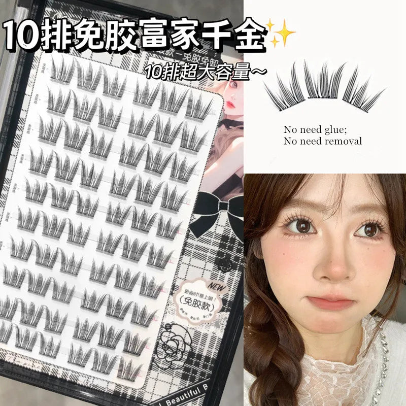 Voluminous Glue-free Self-adhesive False Eyelashes 5D Fluffy Thick Natural Curling Lash Easy Application Anime Eye