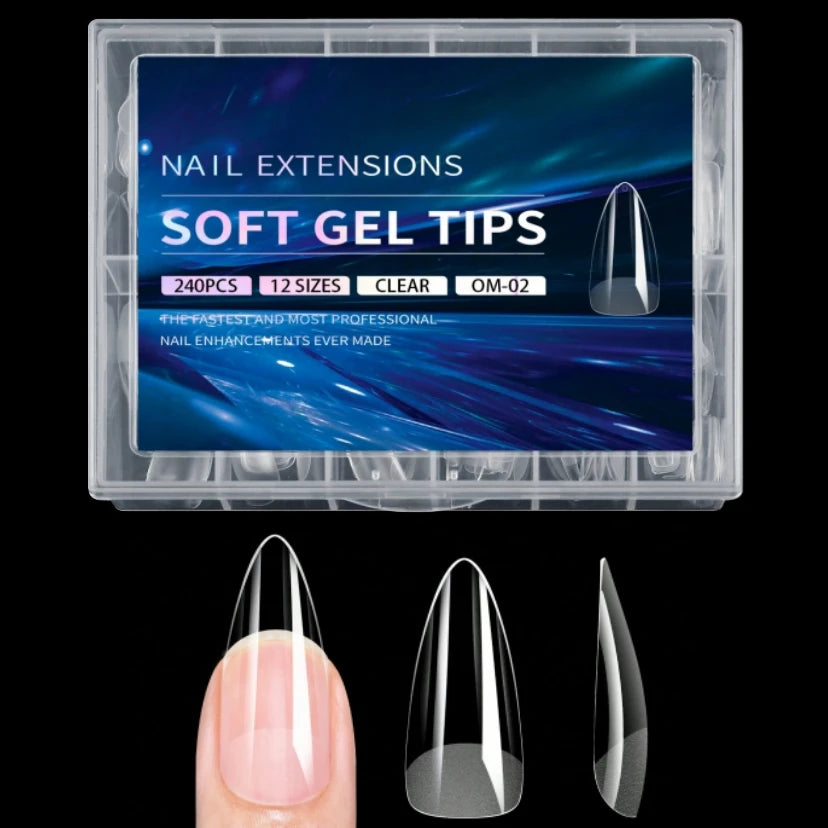 240pcs soft gel nail tips, half matte full coverage press-on nail tips almond square coffin french false nails thin front