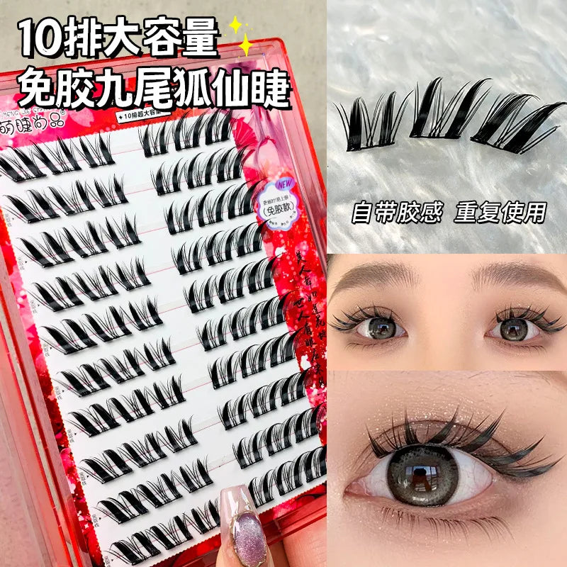 Voluminous Glue-free Self-adhesive False Eyelashes 5D Fluffy Thick Natural Curling Lash Easy Application Anime Eye