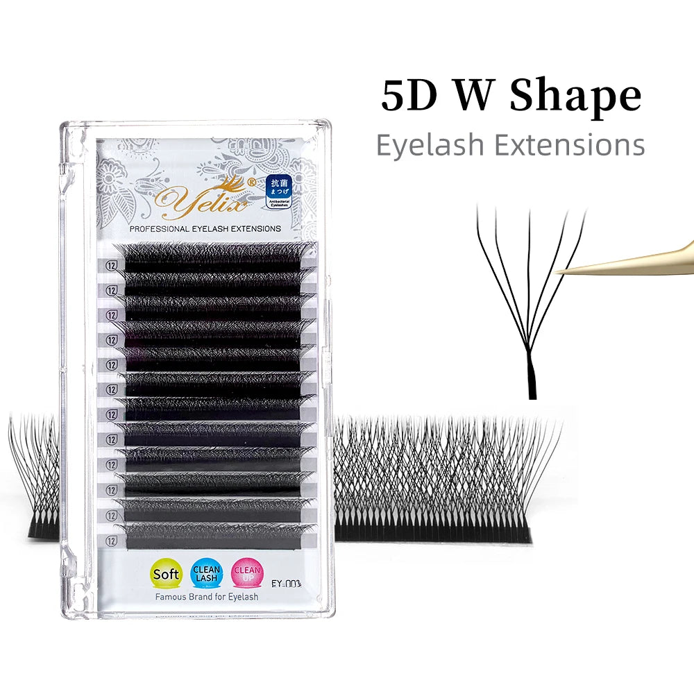 Yelix Cilios 5D W Shape Eyelash Extensions 4D/6D Premade Volume Fans Natural Soft Automatic Flowering Lash Makeup Supplies