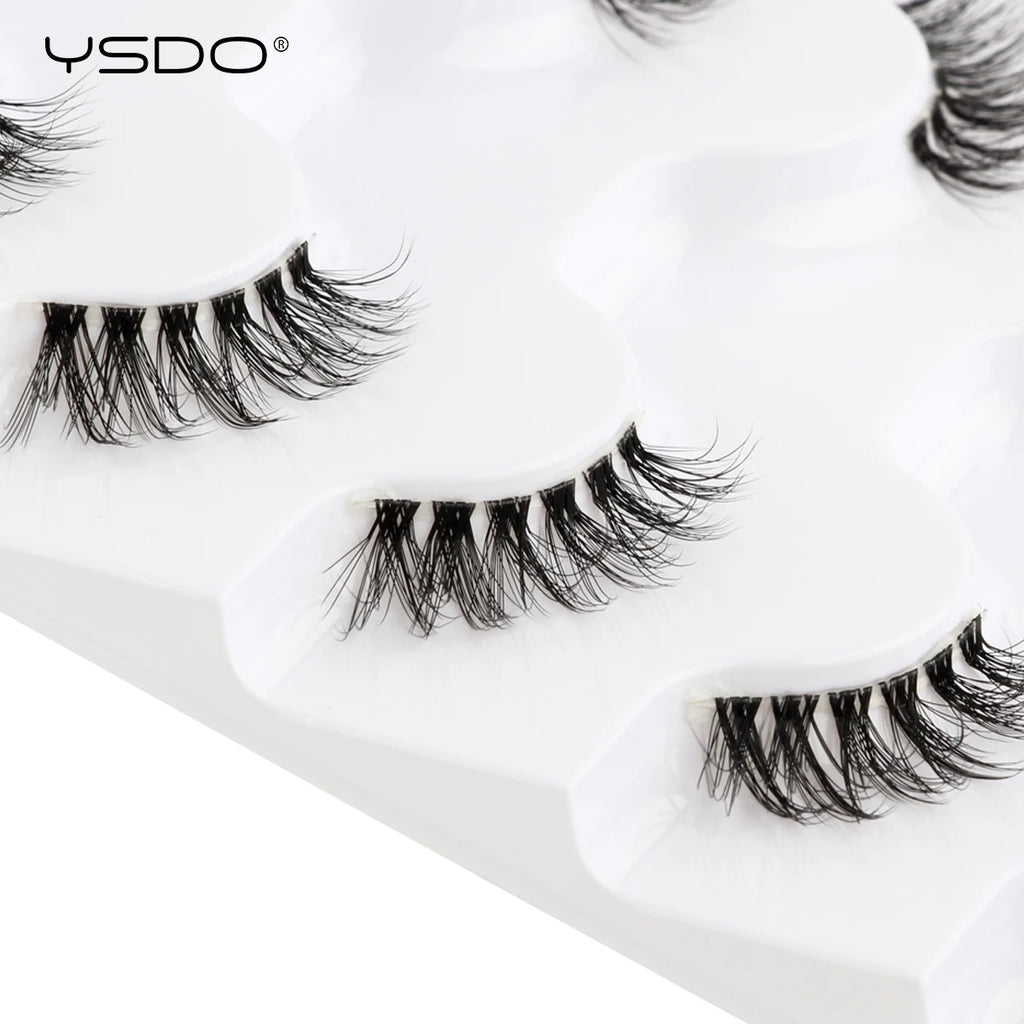YSDO Natural Mink Eyelashes 3/6/10 Pairs Wispy Faux 3D Mink Lashes Short Fluffy Half False Eyelash Makeup Tools Cat Eye Lashes