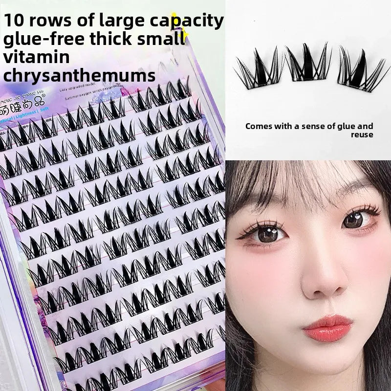 Glue-free Self-adhesive Fluffy False Eyelashes Voluminous Reusable Curling Manga Eyes Lash Easy Removal 11-13mm