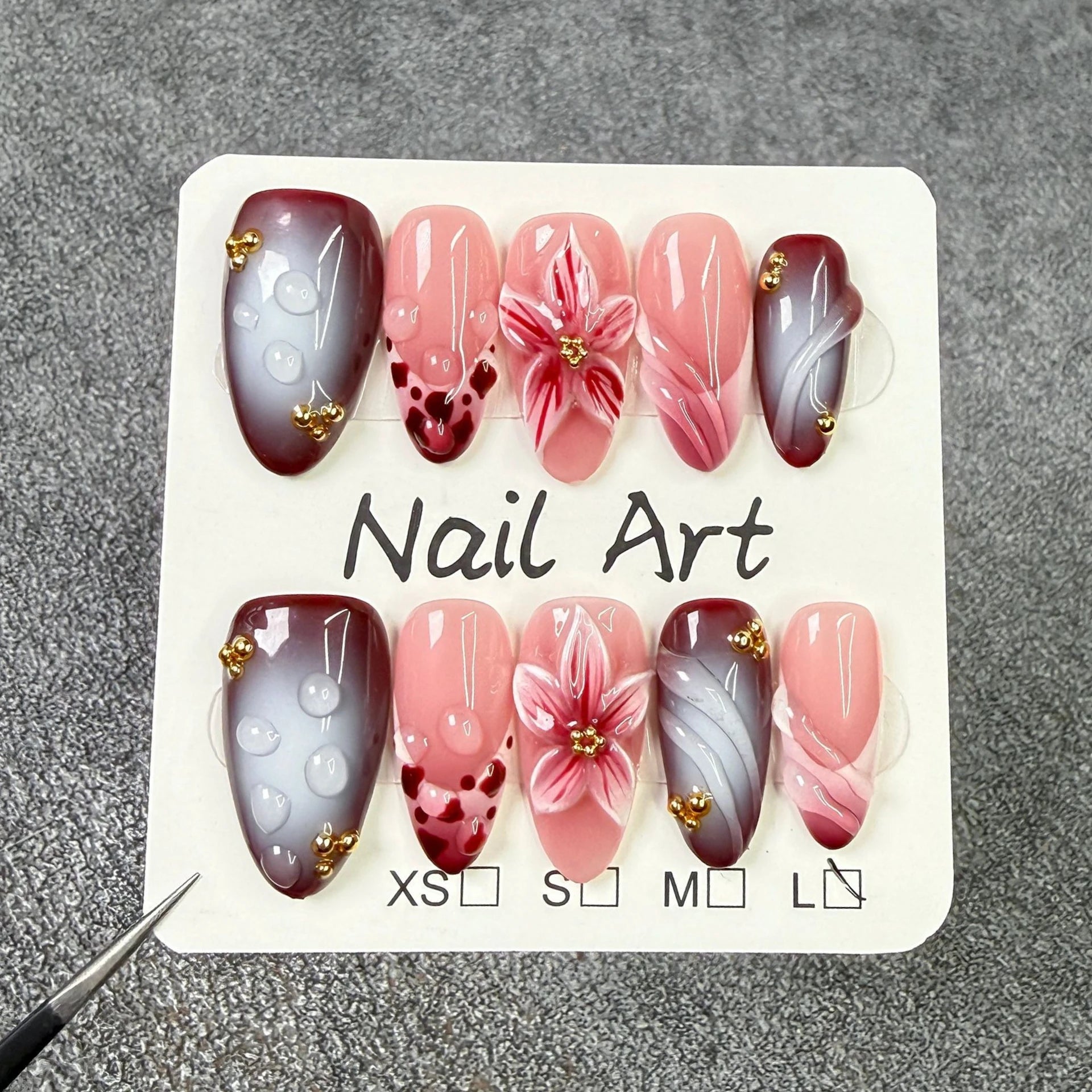 10Pcs Leopard Print French Almond Handmade Press on Nails 3D Flower Fake Nails Spicy Girls False Nail Uñas Накладные Ногти 네일팁