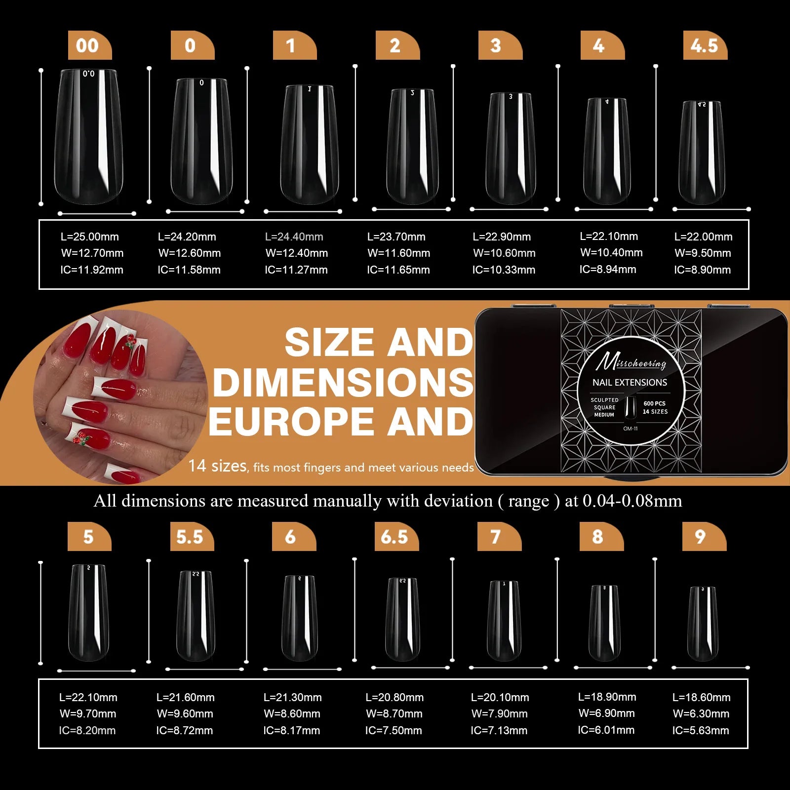 Boxed Transparent Fake Nails Mulit-Shaped Size Almond Coffin Press On Acrylic Nails For Manicure Art Extension Decoration