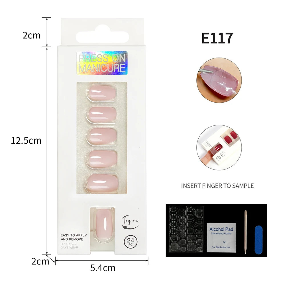 VITAGWX 24 Pcs False Nails Set Solid Color Press on Nails Short Artificial Reusable Nails Art Full Cover Stick on Nail Tips