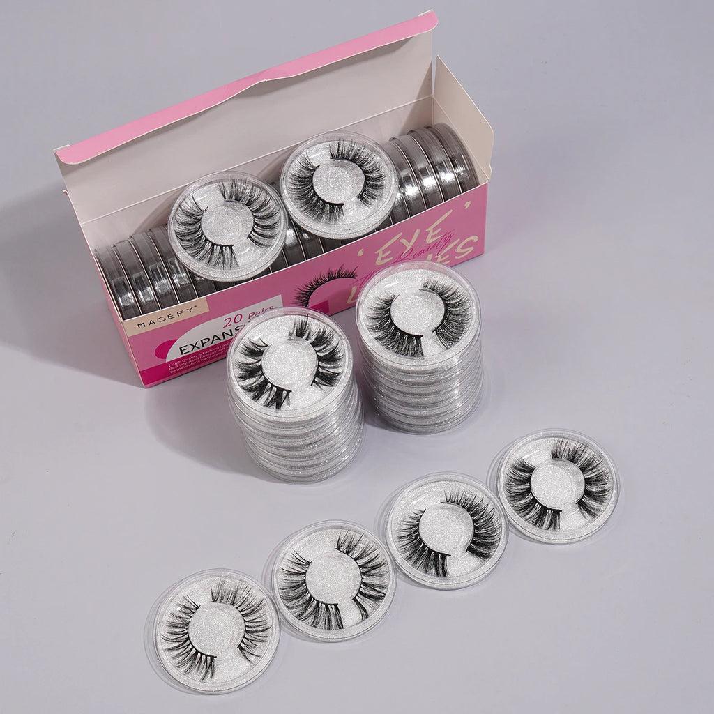 MAGEFY 20 Pairs False Eyelashes Mixed Style Curling Natural Reusable Portable Individual Packing Faux Lash Extension Beauty Kit