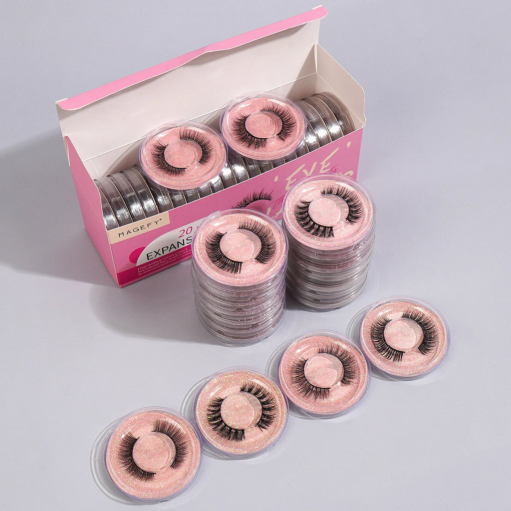 MAGEFY 20 Pairs False Eyelashes Mixed Style Curling Natural Reusable Portable Individual Packing Faux Lash Extension Beauty Kit