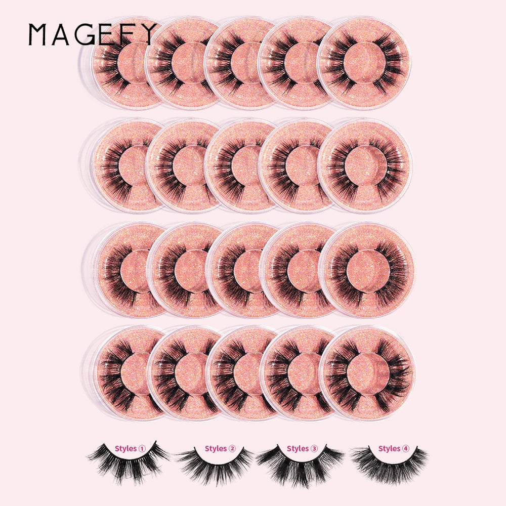 MAGEFY 20 Pairs False Eyelashes Mixed Style Curling Natural Reusable Portable Individual Packing Faux Lash Extension Beauty Kit