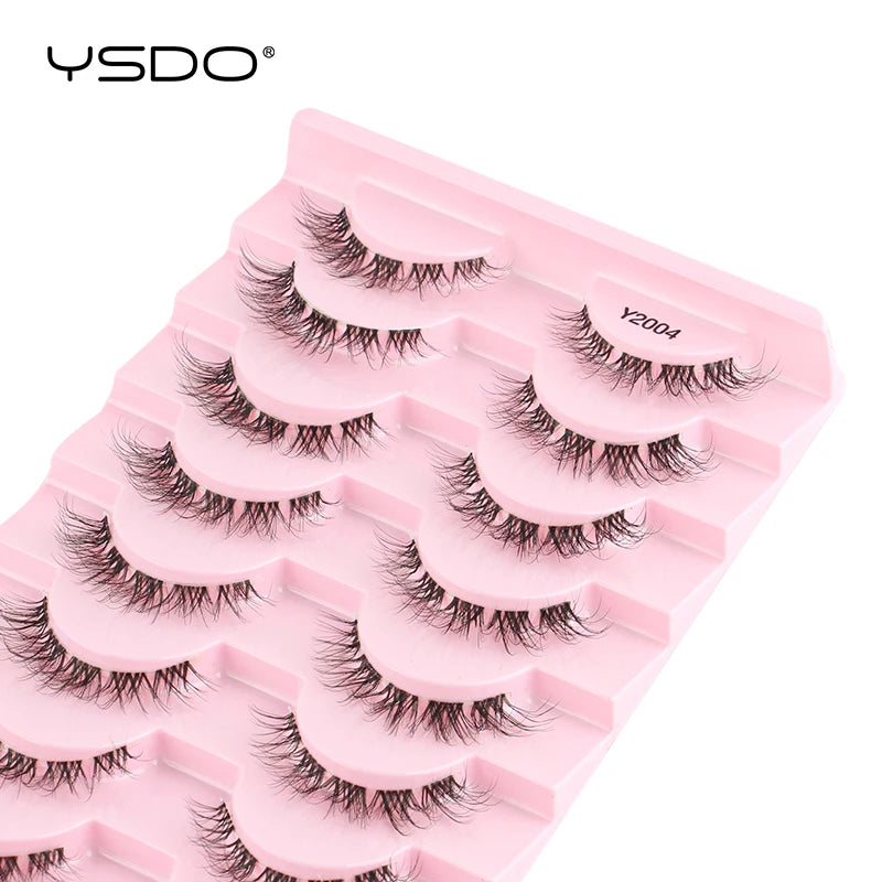 YSDO Natural Mink Eyelashes 3/6/10 Pairs Wispy Faux 3D Mink Lashes Short Fluffy Half False Eyelash Makeup Tools Cat Eye Lashes