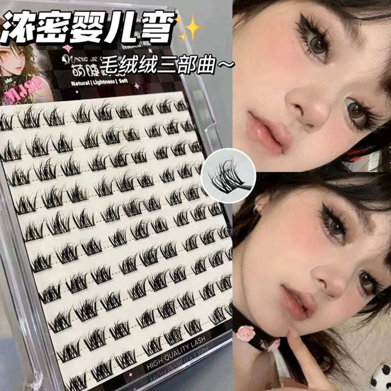 100 Clusters False Eyelashes Fluffy Cat Ear Effect Lashes Individual Cluster Segmented Natural Thick Long Enlarge Eyes