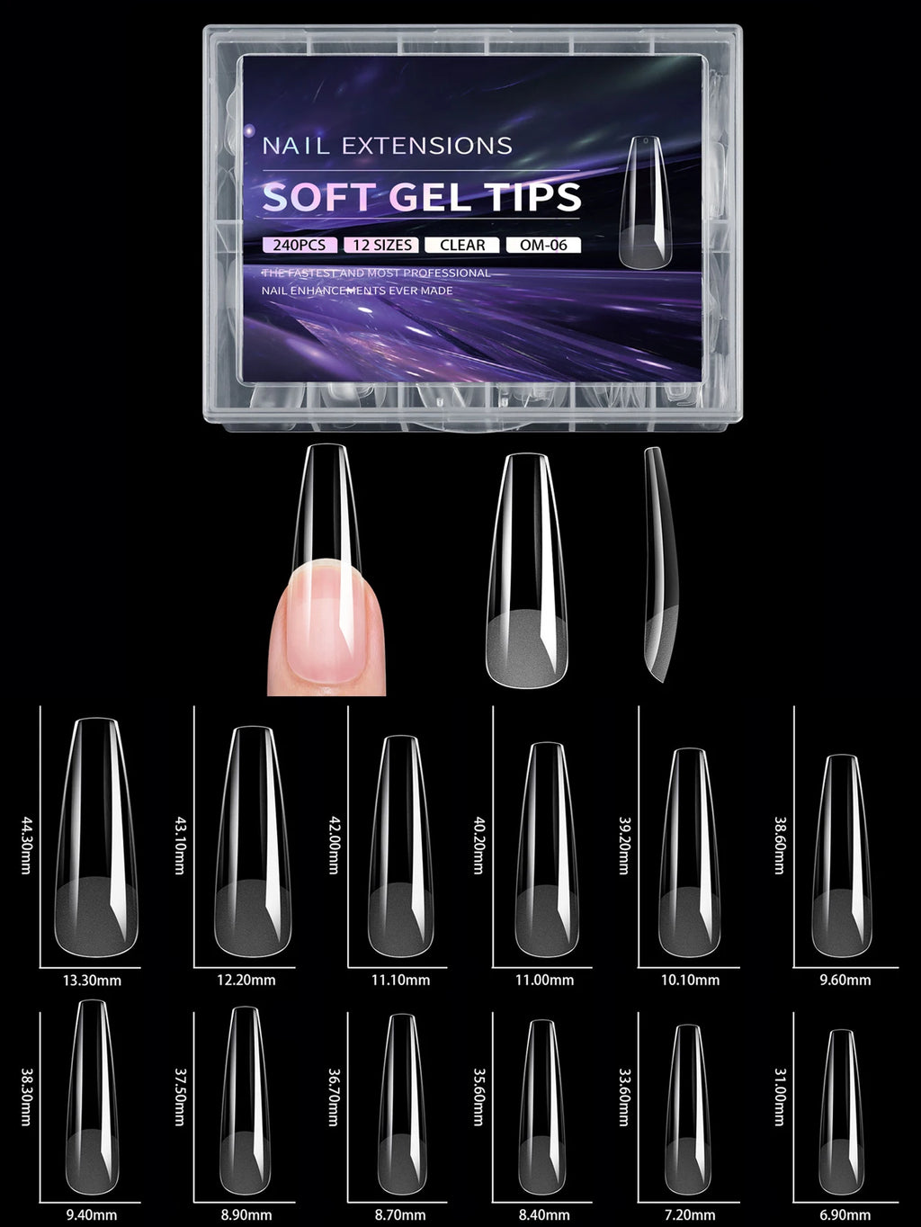 240pcs soft gel nail tips, half matte full coverage press-on nail tips almond square coffin french false nails thin front