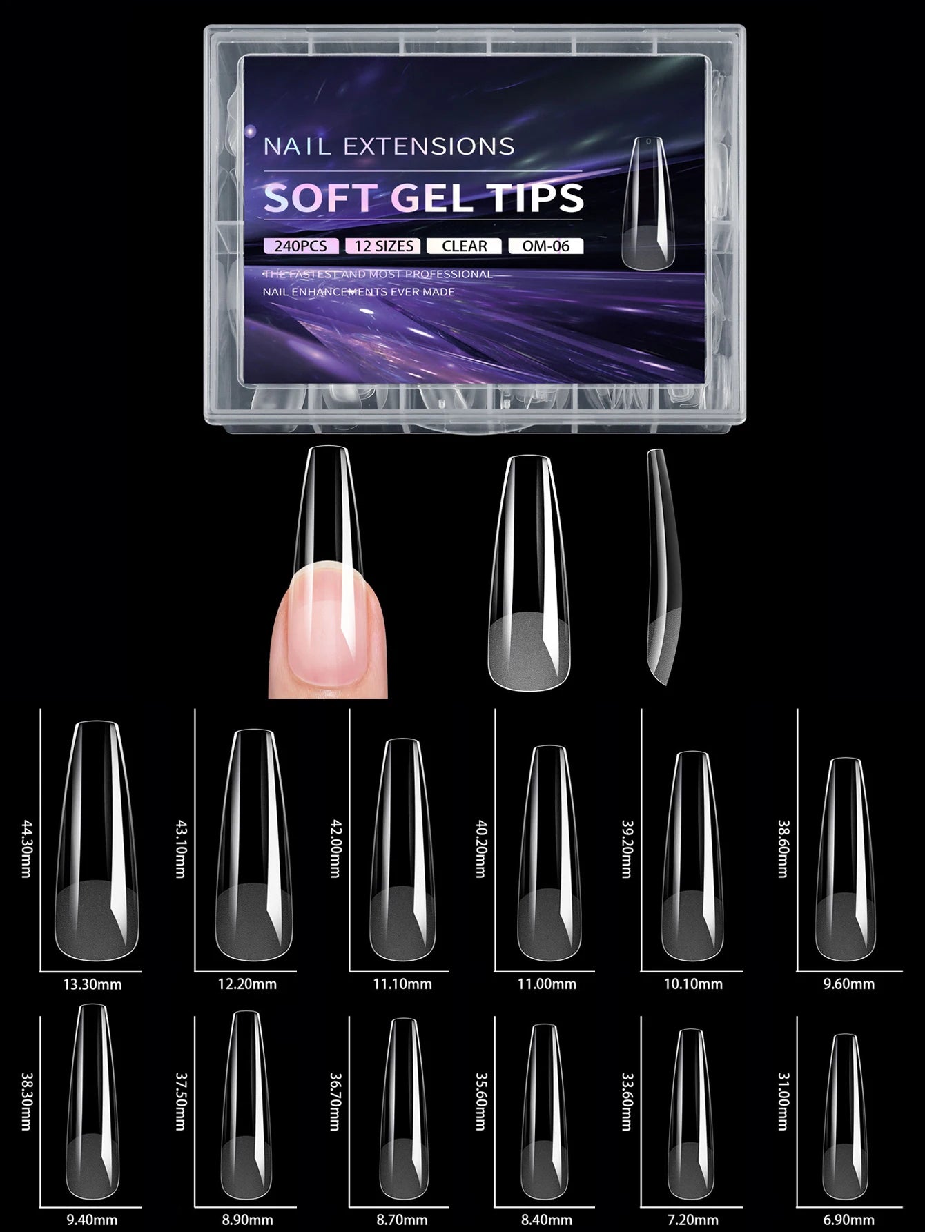 240pcs soft gel nail tips, half matte full coverage press-on nail tips almond square coffin french false nails thin front