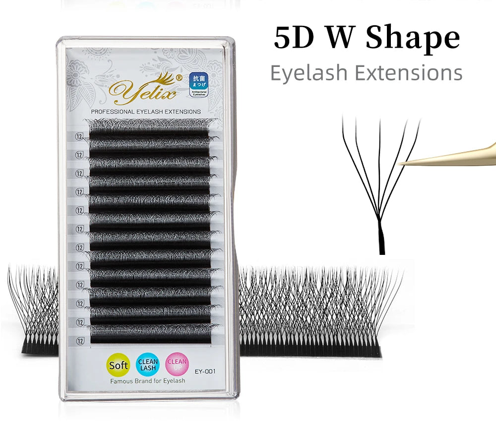 Yelix Cilios 5D W Shape Eyelash Extensions 4D/6D Premade Volume Fans Natural Soft Automatic Flowering Lash Makeup Supplies