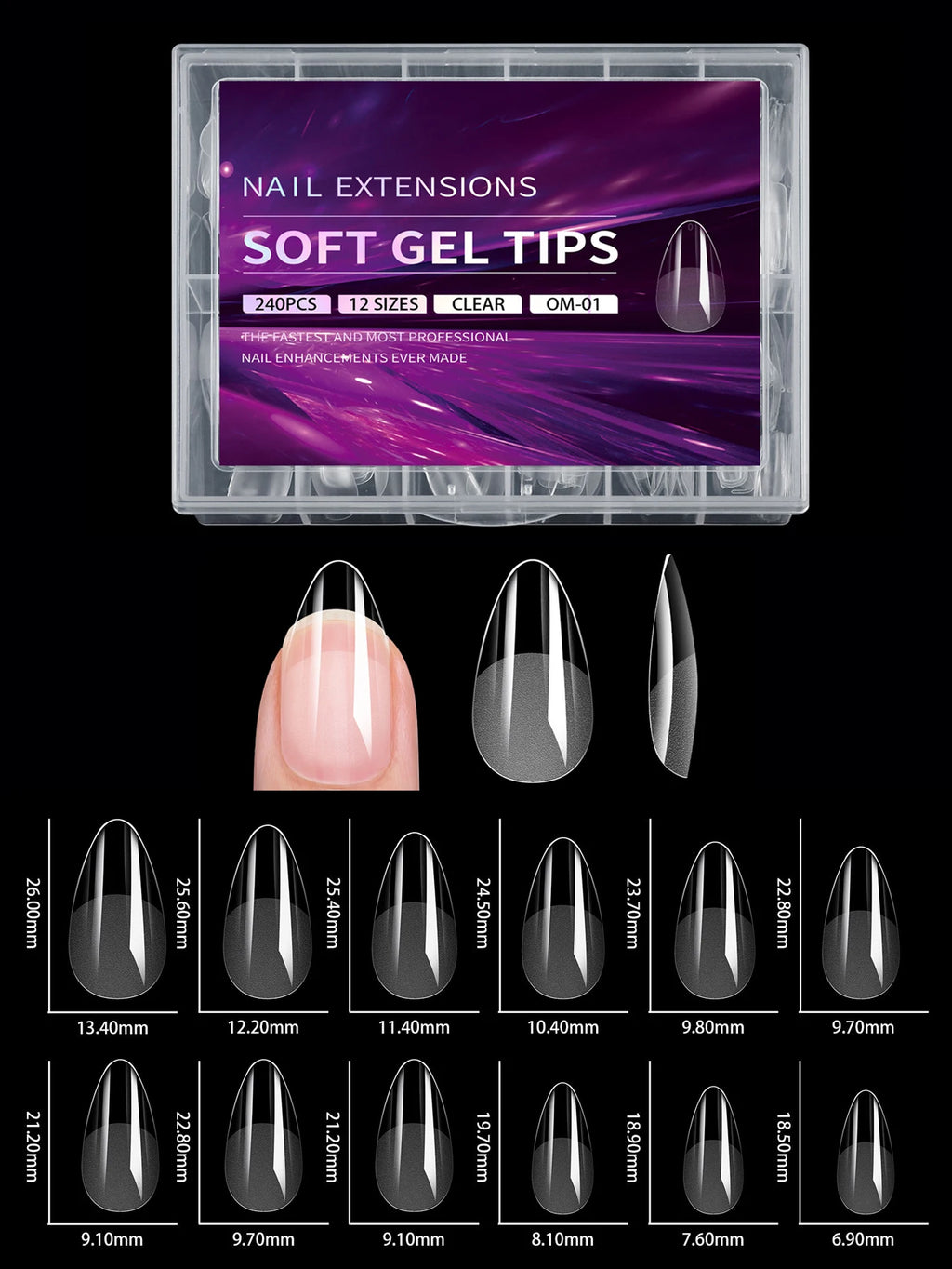 240pcs soft gel nail tips, half matte full coverage press-on nail tips almond square coffin french false nails thin front