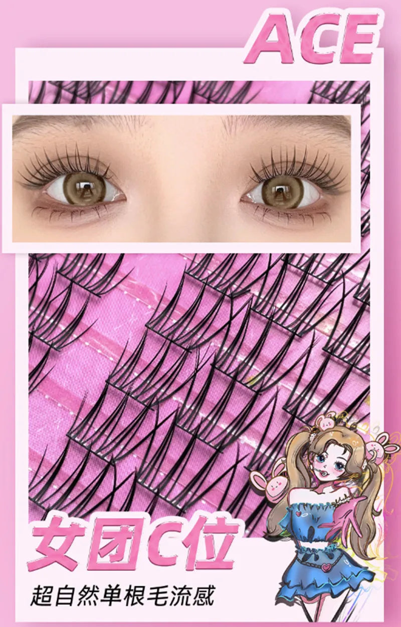 Lishu 72 Clusters False Eyelashes Manga Reusable Natural Cute Thick Long Fluffy Lashes Daily Makeup Enlarge Eyes