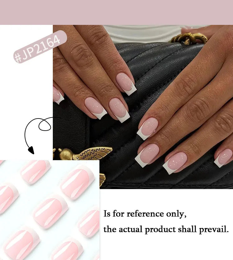 Simple White French Wearable Long Square Fake Nails Full Cover Detachable Finished False Nails Press on Nail with Glue Wholesale