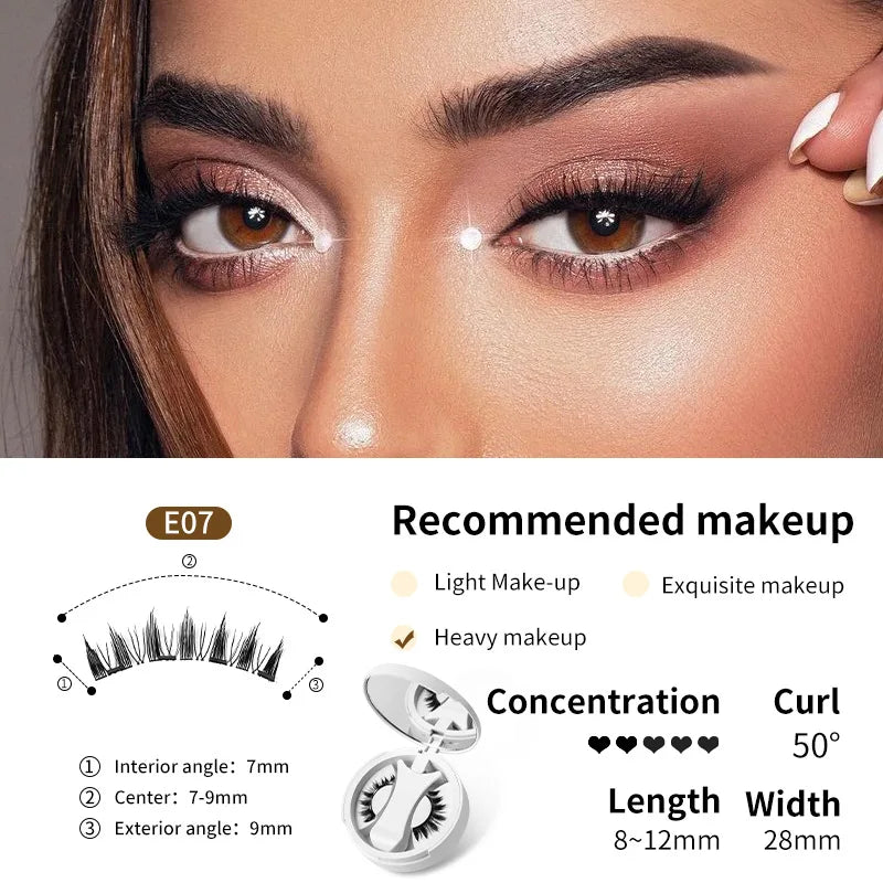 Brown Magnetic False Eyelashes Natural Soft Light Weight Eye Makeup Set With Applicater One-piece box Easy To Carry Eyelash Tool