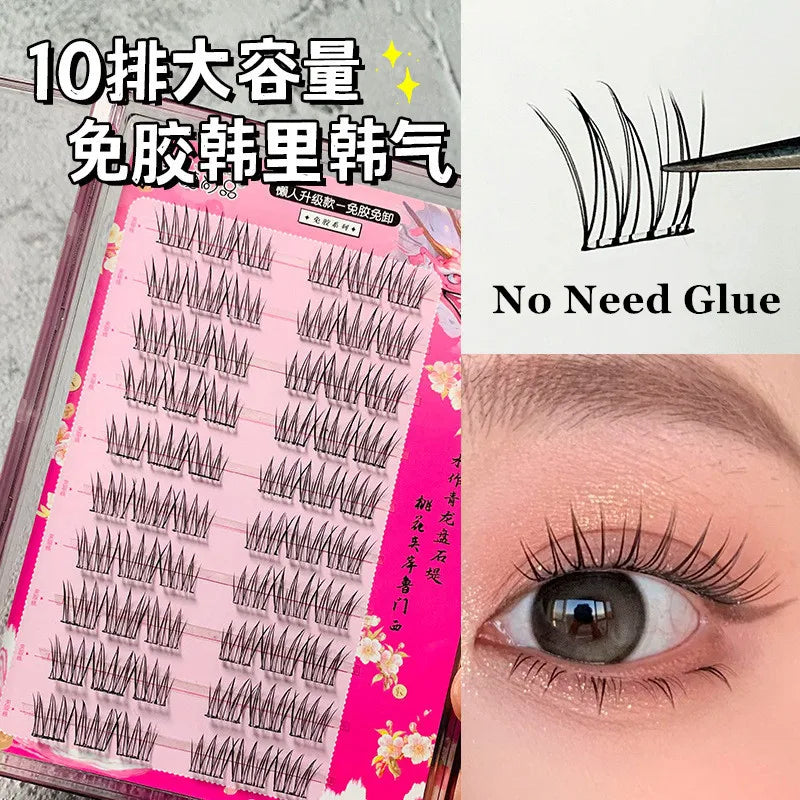 Voluminous Glue-free Self-adhesive False Eyelashes 5D Fluffy Thick Natural Curling Lash Easy Application Anime Eye