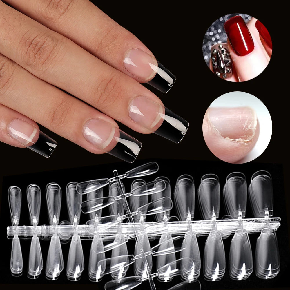 240pcs Ultra-thin Fake Nail Tips Extension Fully Transparent Artificial Press on Long Ballerinas Nails Art Tools False Nail Tips