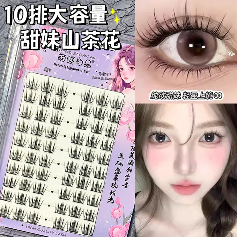 100 Clusters False Eyelashes Fluffy Cat Ear Effect Lashes Individual Cluster Segmented Natural Thick Long Enlarge Eyes