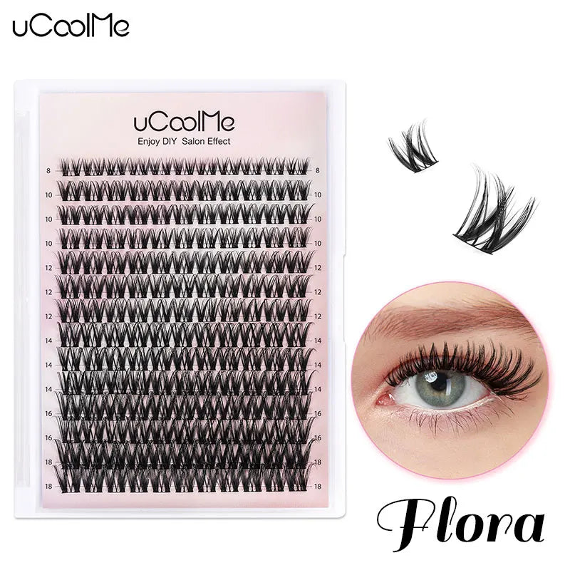 uCoolMe DIY Eyelashes Extension Flora 0.05mm D Curl Handmade 8-18mm Natural Wide Span Wispy Lash Clusters False Lashes Bundles