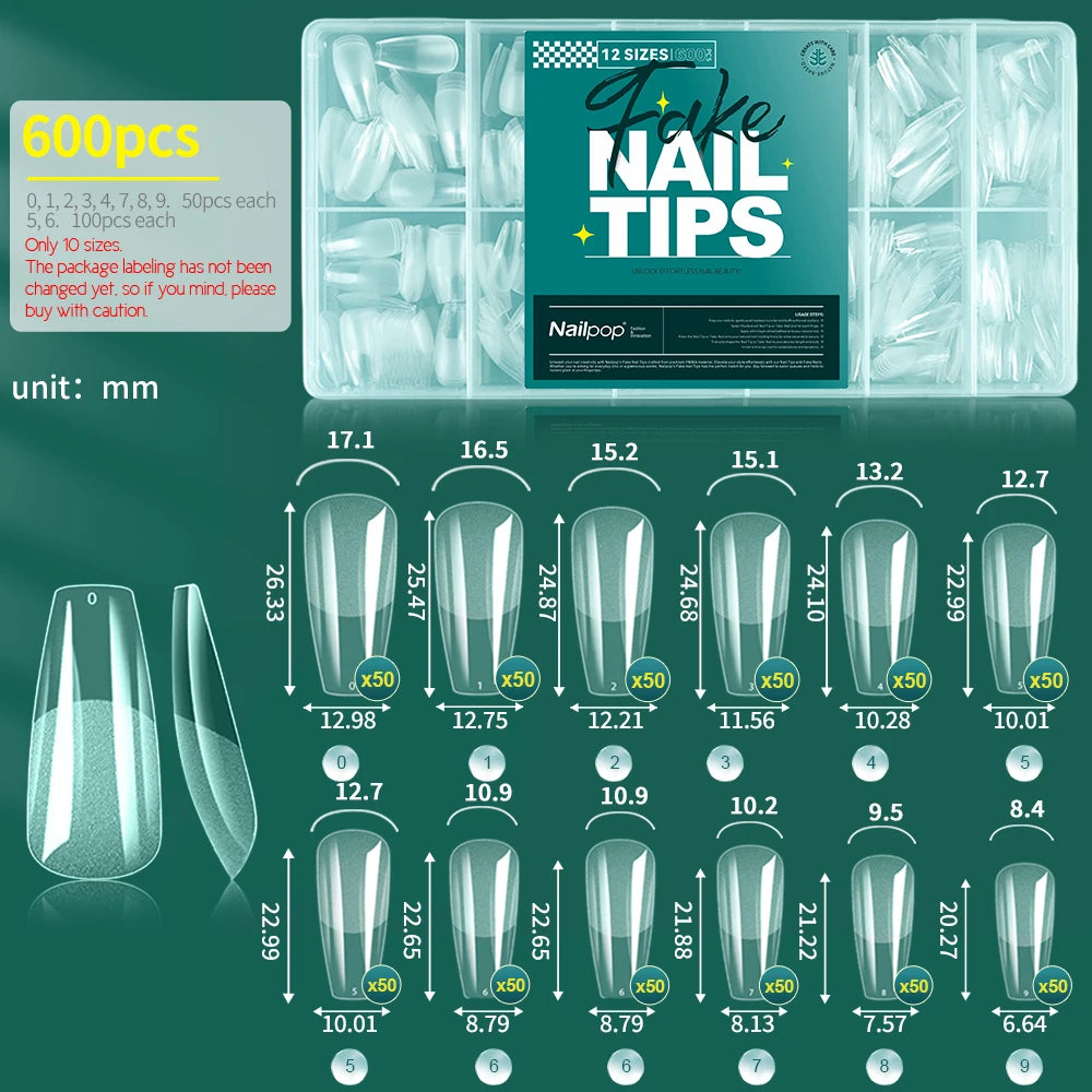 Nailpop 600PCS Soft Gel X Nail Tips Full Cover Coffin Stiletto Fake Nails Extra Short Almond Square Soak Off Gel False Nail Tips