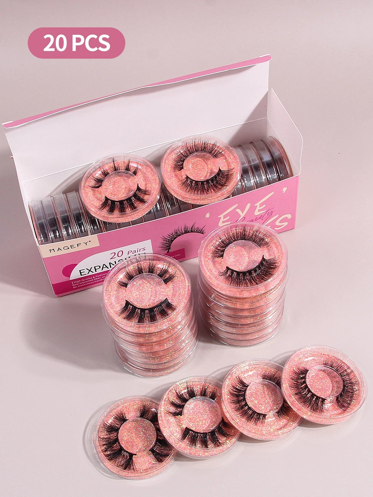 MAGEFY 20 Pairs False Eyelashes Mixed Style Curling Natural Reusable Portable Individual Packing Faux Lash Extension Beauty Kit