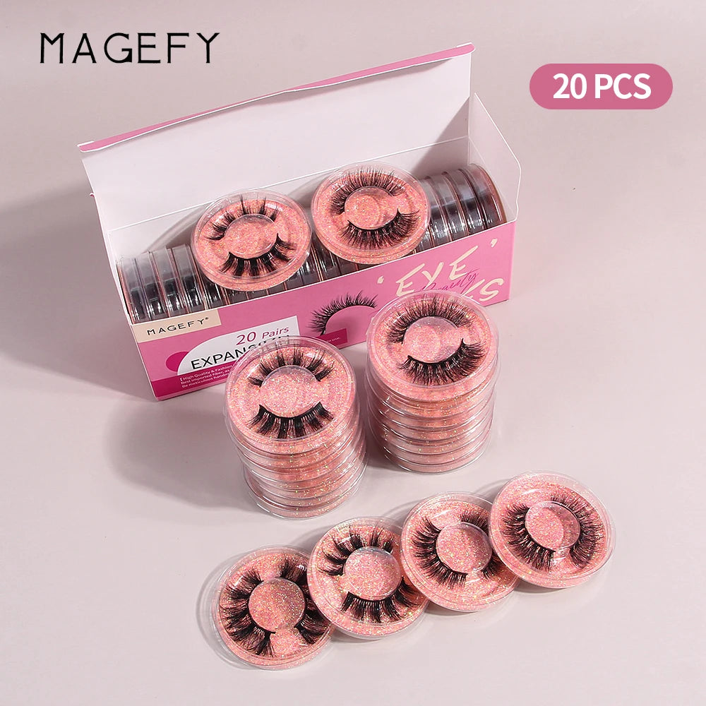 MAGEFY 20 Pairs False Eyelashes Mixed Style Curling Natural Reusable Portable Individual Packing Faux Lash Extension Beauty Kit