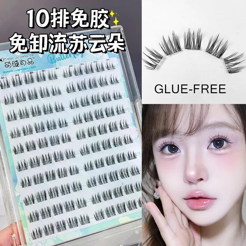 Voluminous Glue-free Self-adhesive False Eyelashes 5D Fluffy Thick Natural Curling Lash Easy Application Anime Eye